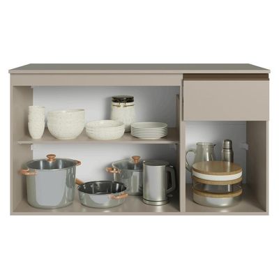 Balcão De Cozinha 120 Cm 3 Portas 1 Gaveta Suspenso Nice Madesa Crema