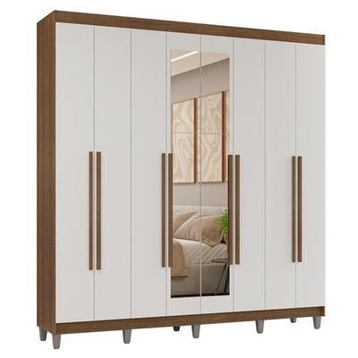 Guarda-roupa Casal Com Pés 8 Portas Batentes Com Espelho Rustic-branco-rustic Venus Madesa