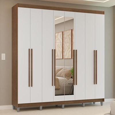 Guarda-roupa Casal Com Pés 8 Portas Batentes Com Espelho Rustic-branco-rustic Venus Madesa
