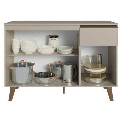 Balcão De Cozinha 120 Cm 3 Portas 1 Gaveta Com Pés Nice Madesa Crema
