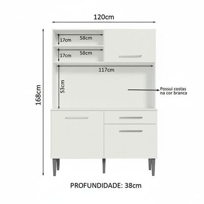 Armário De Cozinha Compacta 120cm Branco Life Madesa
