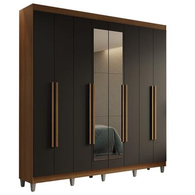 Guarda-roupa Casal Com Pés 8 Portas Batentes Com Espelho Rustic-preto-rustic Saturno Madesa