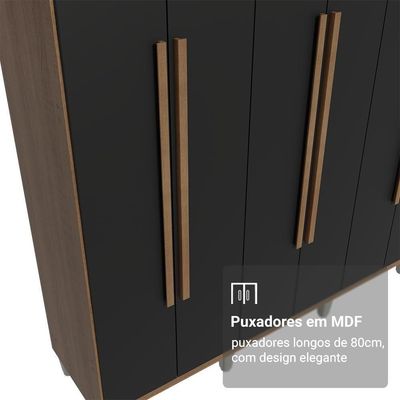 Guarda-roupa Casal Com Pés 8 Portas Batentes Rustic-preto-rustic Saturno Madesa