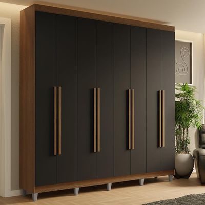 Guarda-roupa Casal Com Pés 8 Portas Batentes Rustic-preto-rustic Saturno Madesa