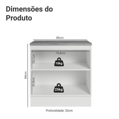 Balcão De Cozinha 80 Cm 2 Portas Branco/cinza Vik Madesa Branco/cinza