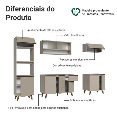 Armário De Cozinha Completa 260 Cm Nice Madesa 02 Crema