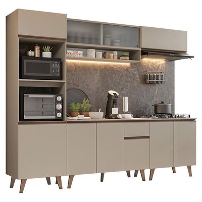 Armário De Cozinha Completa 260 Cm Nice Madesa 02 Crema