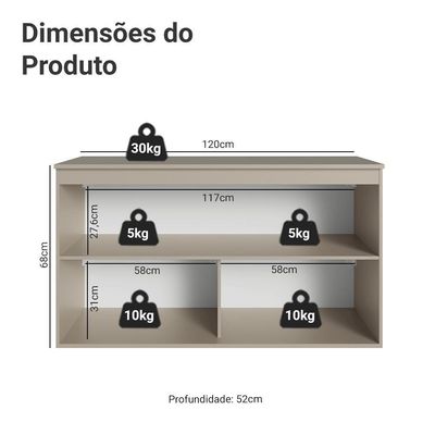 Balcão De Cozinha 120 Cm 2 Portas Suspenso Nice Madesa Crema