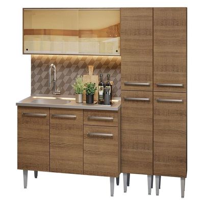 Armário De Cozinha Compacta 169cm Com Pia Rustic Emilly Madesa 12 Rustic Rustic
