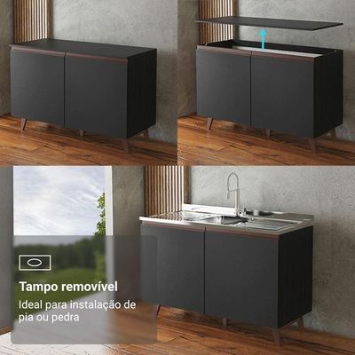 Armário De Cozinha Completa 250cm Preto Reims Madesa 09 Preto