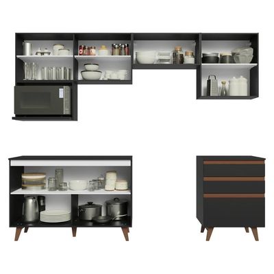 Armário De Cozinha Completa 250cm Preto Reims Madesa 09 Preto