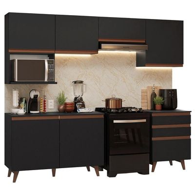 Armário De Cozinha Completa 250cm Preto Reims Madesa 09 Preto