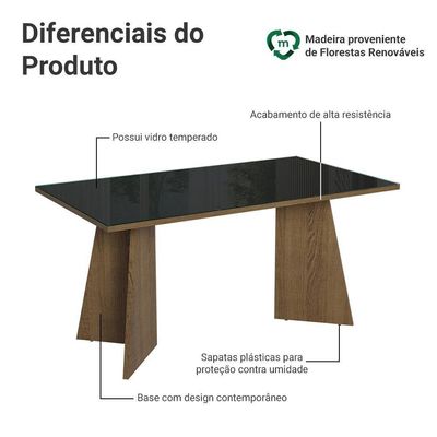 Mesa De Jantar Retangular Tampo De Vidro 5389 Rustic-preto Madesa