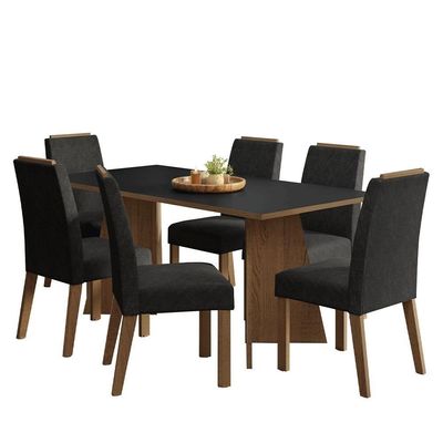Conjunto Sala De Jantar Tampo De Madeira 6 Cadeiras Rustic/preto/oxford Minsk Madesa