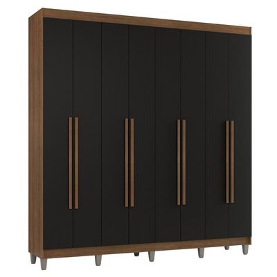 Guarda-roupa Casal Com Pés 8 Portas Batentes Rustic-preto-rustic Venus Madesa