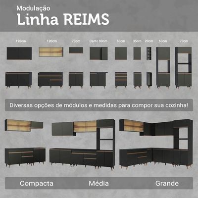 Armário De Cozinha Completa 250cm Preto Reims Madesa 10 Preto