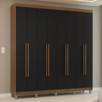 Guarda-roupa Casal Com Pés 8 Portas Batentes Rustic-preto-rustic Venus Madesa