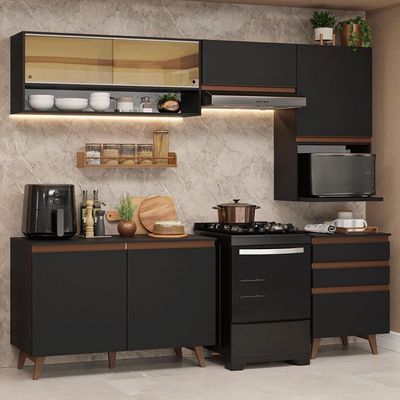 Armário De Cozinha Completa 250cm Preto Reims Madesa 10 Preto