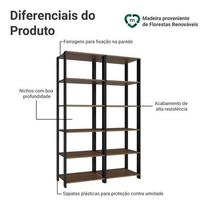 Estante Armário Multiuso Para Escritório 118cm 10 Prateleiras Rustic/preto Madesa Preto/rustic