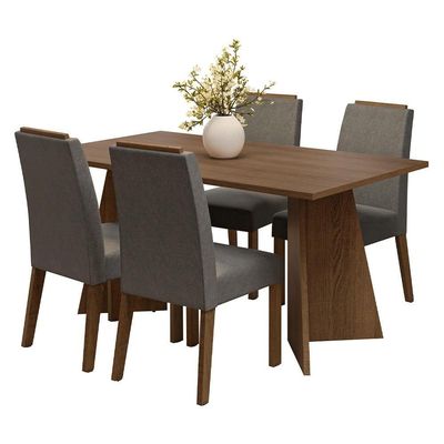 Conjunto Sala De Jantar Tampo De Madeira 4 Cadeiras Rustic/silver évora Madesa