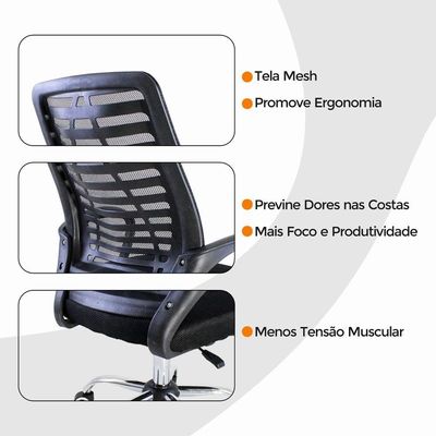 Kit 4 Cadeiras De Escritorio Esteirinha Mesh Ergonomica - Preto
