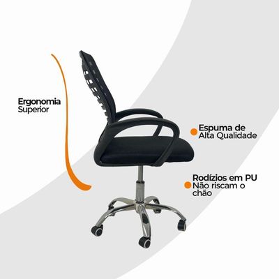 Kit 2 Cadeiras De Escritório Oficial Esteirinha Mesh Preto