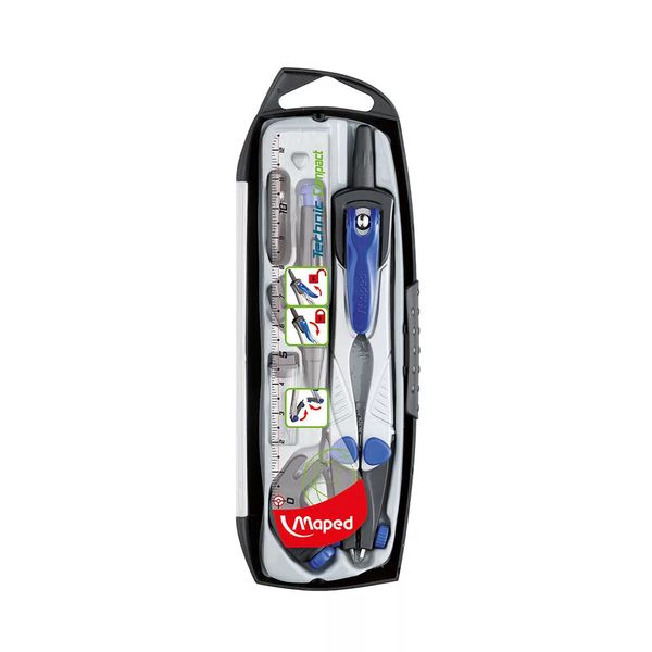 Compasso Maped Technic Compact Estojo com Mina Grafite, Mina Reserva, 1 Braçadeira e Apontador