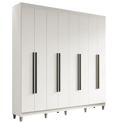 Guarda-roupa Casal Com Pés 8 Portas Batentes Branco-branco-preto Saturno Madesa