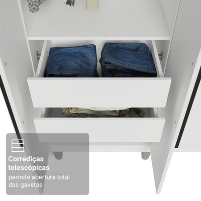 Guarda-roupa Casal Com Pés 8 Portas Batentes Branco-branco-preto Saturno Madesa