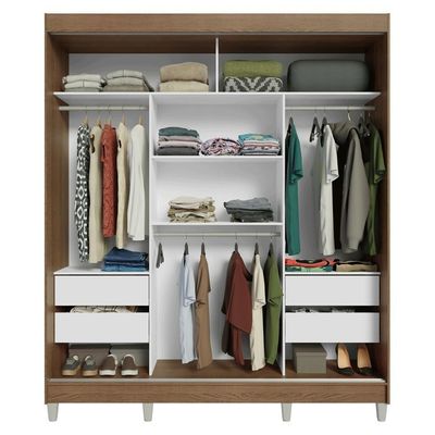 Guarda-roupa Casal Com Pés 3 Portas De Correr Com Espelho Rustic Reno Madesa