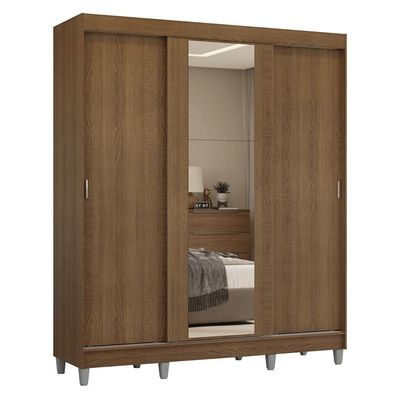 Guarda-roupa Casal Com Pés 3 Portas De Correr Com Espelho Rustic Reno Madesa