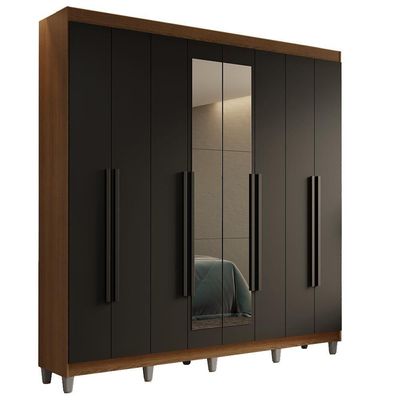 Guarda-roupa Casal Com Pés 8 Portas Batentes Com Espelho Rustic-preto-preto Saturno Madesa