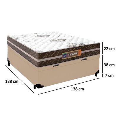 Cama Box Baú Casal Sintético + Colchão Molas Ensacadas Texas Prime Colchões 138x188x67cm Cor:bege