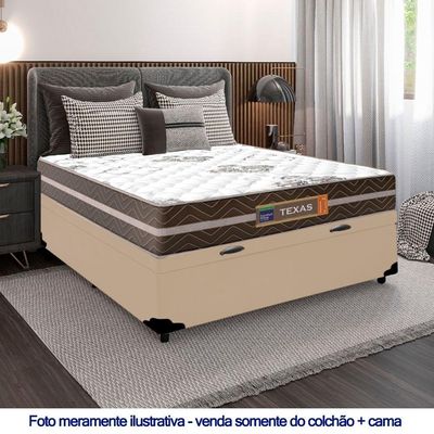 Cama Box Baú Casal Sintético + Colchão Molas Ensacadas Texas Prime Colchões 138x188x67cm Cor:bege