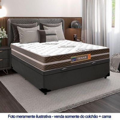 Cama Box Baú Casal Sintético + Colchão Molas Ensacadas Texas Prime Colchões 138cm Cinza - Suporta Até 120 Kg Por Pessoa
