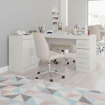 Mesa Escritório De Canto Home Office 2 Portas 3 Gavetas Menu Móveis Branco