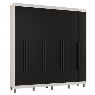 Guarda-roupa Casal Com Pés 8 Portas Batentes Branco-preto-preto Venus Madesa