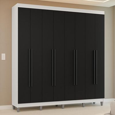 Guarda-roupa Casal Com Pés 8 Portas Batentes Branco-preto-preto Venus Madesa