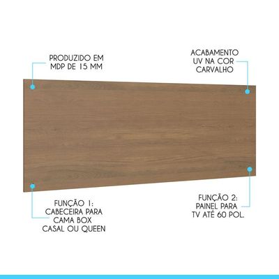 Painel Cabeceira Cama Casal Queen 160x60cm Menu Móveis Carvalho