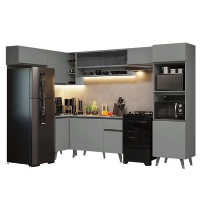 Armário De Cozinha Completa De Canto 465cm Nice Madesa 09 Cinza