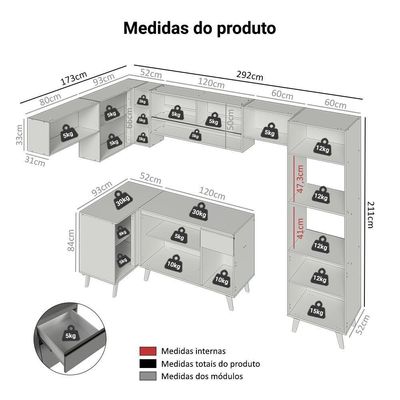 Armário De Cozinha Completa De Canto 465cm Nice Madesa 09 Cinza