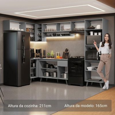 Armário De Cozinha Completa De Canto 465cm Nice Madesa 09 Cinza