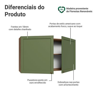 Armário Aéreo 120 Cm 2 Portas Vik Madesa Rustic/verde
