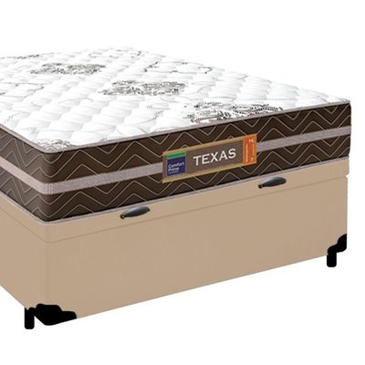 Cama Box Baú Casal Sintético + Colchão Molas Ensacadas Texas Prime Colchões 138cm Bege - Suporta Até 120 Kg Por Pessoa