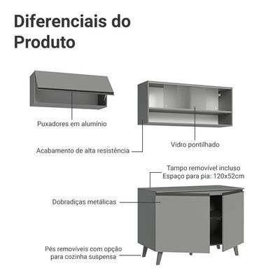 Armário De Cozinha Compacta 200cm Nice Madesa 09 Cinza