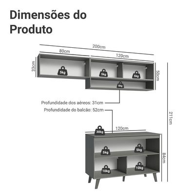 Armário De Cozinha Compacta 200cm Nice Madesa 09 Cinza