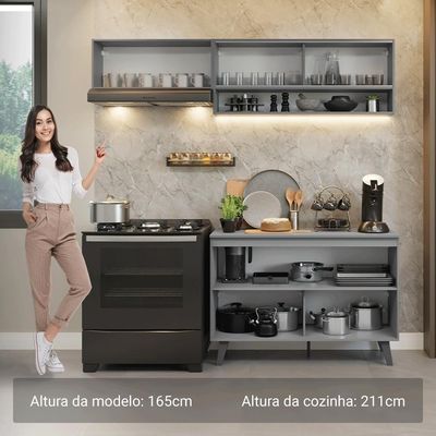 Armário De Cozinha Compacta 200cm Nice Madesa 09 Cinza