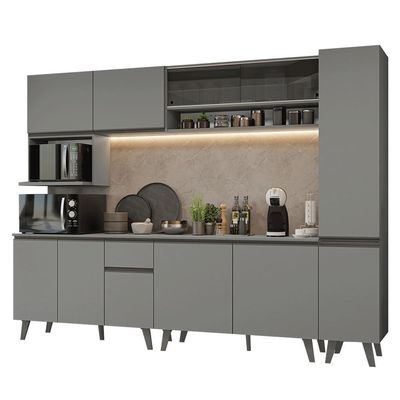 Armário De Cozinha Completa 280 Cm Cinza Nice Madesa 03