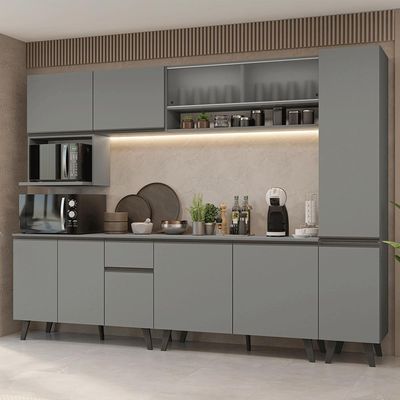 Armário De Cozinha Completa 280 Cm Cinza Nice Madesa 02