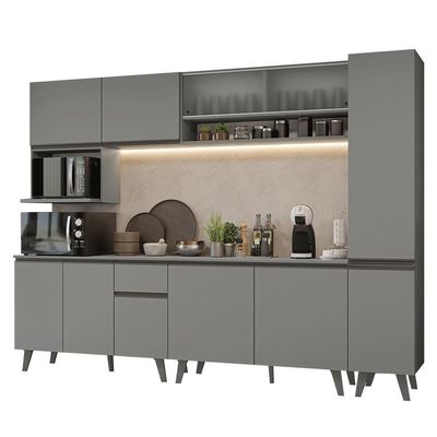Armário De Cozinha Completa 280 Cm Cinza Nice Madesa 02